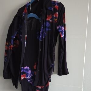 Desigual Set Black Blouse And Pants with Purple and Red Floral Accents